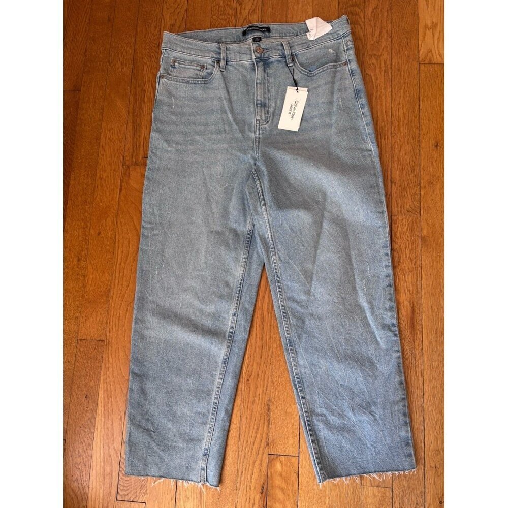 NWT Calvin Klein Size 31 Jeans High Rise Straight Light Wash Raw Hem 25" Inseam